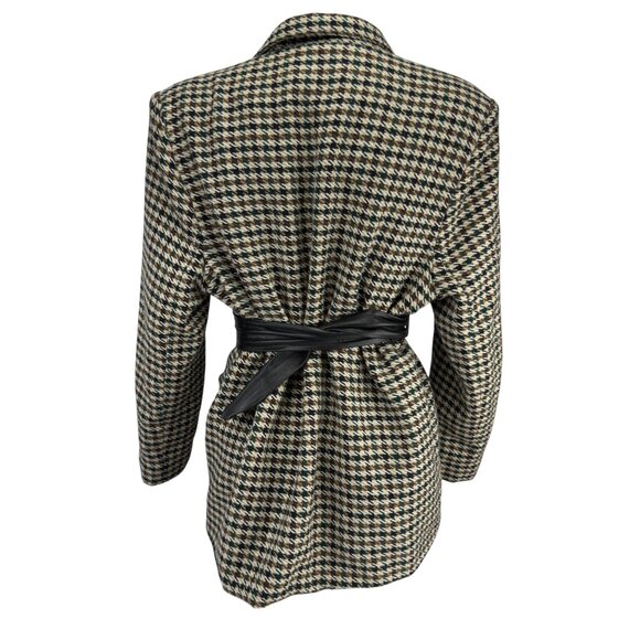 D'ALLAIRD'S VTG Academia Houndstooth Oversized Shoulderpads Green/Brown Blazer M - Picture 4 of 9